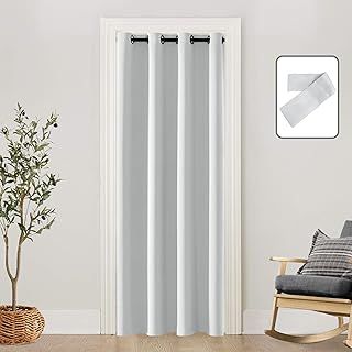 SHINELAND White Ash Doorway Curtain for Interior Door,Fits Opening 24,28,30,32,36 Inch,80 Inches Long,Alternative to 78'' - 80'' Accordion Door/Barn Door/Bifold Door/Folding Door/Closet