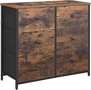 SONGMICS Chest of Drawers, 6 Fabric Drawers with Metal Frame, Storage Organiser Unit, Dresser, for Nursery, Bedroom, Hallway, Camel Yellow and Cream White LTS323W01