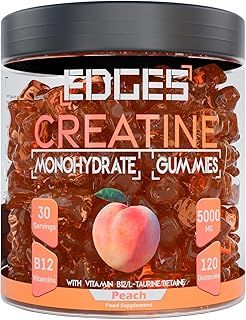 Edges Creatine Gummies 5000mg 120 Gummies for Men & Women - Peach Flavoured Creatine Monohydrate Gummies - Muscle Growth Supplement with B12 Vitamins, L-Taurine, Betaine & Alpha GPC