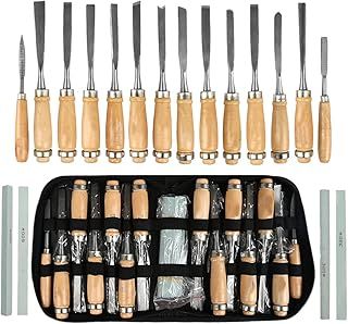 18Pcs Wood Carving Set, 14pcs Wood Carving Tools Manganese Steel + 4pcs Whetstone for Beginners DIY Woodworking Sculpting Whittling with Safety Cap
