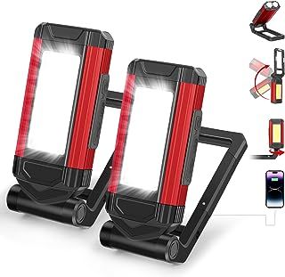 Rechargeable Work Light 2 Pack, Outdoor Magnetic Torch, Portable Inspection Light 360° Rotating Stand and 240° Folding Hook for Maintenance Work Night Walking Camping Emergency