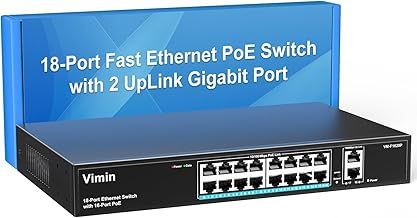 6-Port 100Mbps PoE Switch+2 Uplink, VIMIN 4-Port Unmanaged Network PoE Switch with 2 Uplink Ports, AI Watchdog, VLAN, Extend 250m, Support IEEE802.3af/at, 72W PoE Power