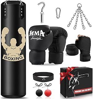 YORWHIN Heavy Bag Boxing for Adults, 4FT Boxing Punch Bag, Boxing Training Equipment with Unfilled Kicking Bag, Reflex Ball, MMA Gloves, Wristband, Boxing Set for Training Karate Kickboxing Muay Thai