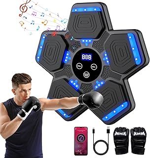 Music Boxing Machine,Smart Bluetooth Music Boxing Machine with Gloves,5 Speed Mode and Counting Musical Boxing Machine,LED Wall Mounted Boxing Training Equipment USB Charging for Kid Adult Exercise