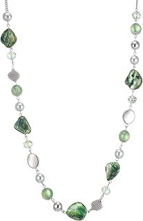 FULU AUTUMN Long Silver Beaded Necklace for Women Chain Necklace with Shell Crystal Pearl Beads Fashion Jewellery Gifts for Girlfriends