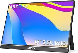 ARZOPA 2.5K Portable Monitor, 16 Inch 2560x1600 HDR 500nits 8bit QHD USB-C HDMI Laptop Monitor, 16:10 IPS Eye Care External Second Screen for Mac PC Phone PS4/5 Xbox (Z1RC)