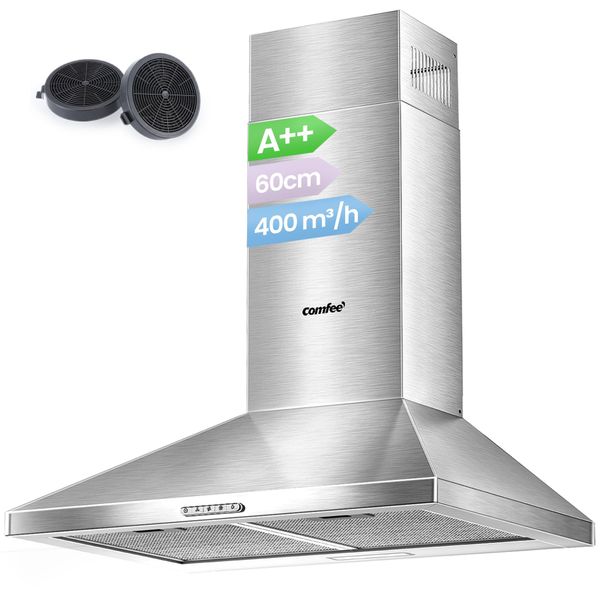 COMFEE' 60cm Chimney Cooker Hood, Class A++, 400m³/h Extractor Fan