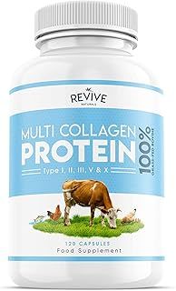 Multi Collagen Protein Capsules - Types I, II, III, V & X - Hydrolysed Grass Fed Bovine, Wild Caught Marine & Free-Range Chicken, Made with Hyaluronic Acid & Vitamin C, 120 Caps