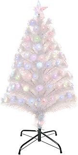 HOMCOM 3FT Pre-Lit Artificial Christmas Tree w/Fibre Optic LED Lights Holiday Home Xmas Decoration-White