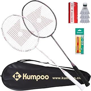 Badminton Rackets Set of 2, Carbon Fiber Badminton Racket Professional, Badminton Racket Set with Grip & Bag, Pro Badminton Racket Lightweight for Beginner Adults Outdoor Sports Trainning Games