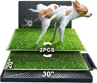 Hompet Indoor/Outdoor Dog Potty - 2 Pcs Reusable Grass Pads with Tray & Pee Baffle, Alternative to Puppy Pads for Small/Medium Dogs