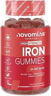 Iron Gummies - High Strength 20mg - Vegan & Gluten Free - Iron Supplements for Women & Men - Alternative to Tablets & Drops - Immune System & Energy Booster - 1-Month Supply - Novomins