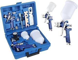 2 Pcs/Set HVLP Paint Sprayer Set, 0.8MM & 1.4MM Nozzle Professional Air Gravity Feed Spray Gun Kit with 125ML & 600ML Cup Paint Sprayer Tool for Car Furniture Painting Handheld Sprayer (Blue)
