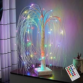 50cm Fibre Optic Christmas Tree, Pre-Lit Branches USB & Battery Operated With Remote Control, Small White Birch Twig Tree With Warm LED Lights for Indoor Decoration