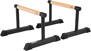 Gravity Fitness Parallettes Bars with Hybrid Wooden Handles, Stable for Calisthenics, Gymnastics, Strength Training, Portable & Lightweight for Home or Commercial Gym