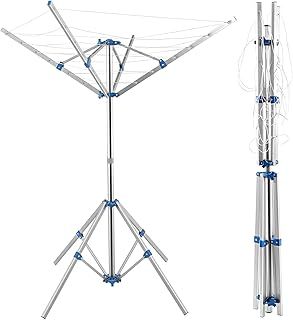 Youyijia Rotary Washing Line 4 Arms 16m Portable Washing Line With 4 Stable Legs Portable Rotary Washing Line Clothes Airer Cloth Rotary Airer Washing Line Rotary for Outdoor Gardfen, Silver