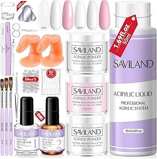 Saviland Acrylic Nail Kit for Starters - 3 Colors Acrylic Powder and Liquid Set Acrylic Nail Brush Nail Tools Kit Acrylic Set for Beginners DIY Nail Extension Acrylic Nails Application Nail Manicure