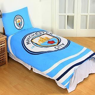 MANCHESTER CITY FC Official Reversible Pulse Single Duvet Set (Single) (Sky Blue/White)