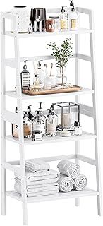 HITNET White Ladder Bookshelf, 4 Tier Bamboo Bookcase, Freestanding Open Display Storage Rack for Living Room, Bathroom, Bedroom