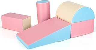 GYMAX Kids Climb and Crawl Play Equipment, 5-Piece Baby Soft Foam Blocks, Toddlers Lightweight Activity Play Set for Climbing Crawling (Blue)