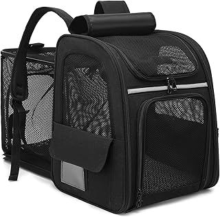 Cat Carrier Backpack Extendable, Portable Breathable Rucksack, Foldable Pet Backpack Carrier Front Pack for Medium and Small Cats & Dogs, Puppy Dog Carrier Backpack Bag Space Capsule, Black