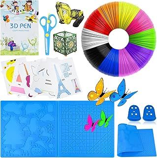 3D pen template, 3D pen filament PLA, silicone pad stencil, with 2 finger protectors and scissors, large silicone pad 41.2x20.3 cm, 3D printing pen accessories for children and beginners
