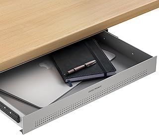 Desktronic Under Desk Drawer | Table Organizer | Under Table Storage Box | Metal Hidden Drawer Box (Gray)