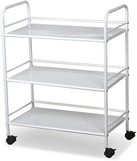 DRM 3 Tier Rolling Storage Trolley Utility Cart, Salon Beauty Trolley with Wheels, Spa System Storage Cart, White