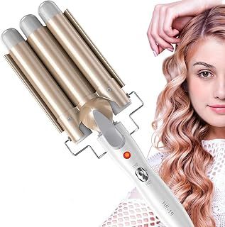 3 Barrel Hair Curler, 25mm Hair Waver Curling Iron Wand Adjustable Temperature with 2 Temperature Control for Long or Short Hair Styling, Curling Iron Large Wave Ceramic Wide Hair Crimpers, Gold