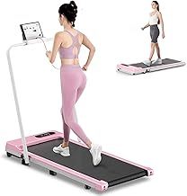 HomeFitnessCode Folding Treadmill, 2.5HP Walking Pad Motorized Electric Under Desk Treadmills for Home with LED Display & Remote, Adjustable Speed, 320LB Capacity, No Assembly (Pink with Handrail)