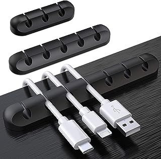 Cable Holder Clips, 3-Pack Cable Management Cord Organiser Clips Silicone Adhesive for USB Charging Cable Mouse Wire PC Office Home (753-Slot, Black)