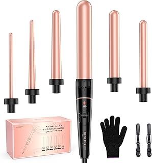 BESTOPE PRO Hair Curler 6-in-1 Curling Wand Set, Curling Iron with 2 Temperature Control, Curling Tongs with Heat-Resistant Glove and 2 Hair Clips