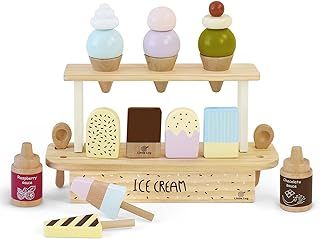 Little Log Wooden Ice Cream Toy for Kids Role Play Shop Wooden Toy Dessert Toddler Pretend Play Food Sets Children Kitchen Accessories 3 Year Old Girls Boys Gifts