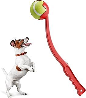 Dog Ball Launcher For Dogs Tennis Ball Thrower Small Dog Chase Fetch Game Toys Portable Ball Shooter Hands Free Pick Up & Throw Play Ball Chucker For Pet Exercise (Red)