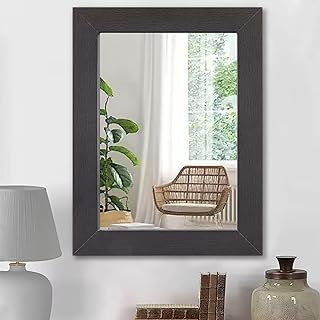 Wall Mirror Black Rectangle Rustic Wood Framed Mirrors Decorative Vintage Hanging Farmhouse Mirror for Living Room Bathroom Bedroom Entryway Wide Trim Small 40 x 30CM