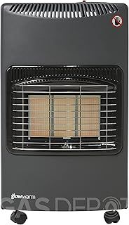 WARMGLOW Portable Gas Heater in Grey - 4.1KW Indoor with Oxygen Depletion Sensor & 3 Heating Settings - Butane Gas Heater with Wheels, Regulator, Hose - For Home, Office, Garage, Workshop