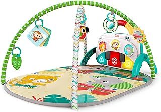 Bright Starts 4-in-1 Groovin’ Kicks Piano Gym, Tummy Time Play Mat & Activity Baby Toys,Tropical Safari, Newborn to Toddler