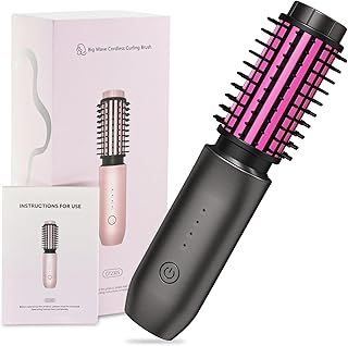 Cordless Hot Brush, 2 in 1 Hair Curler and Straightener Brush, 7000mAh USB Rechargeable Hair Curling Iron Heated Styling Brush, Portable Travel Straightener Styler with Negative Ion, Gray