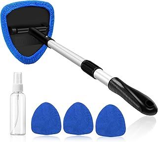 AstroAI Car Windscreen Cleaner, Car Window Cleaner with 4 Reusable and Washable Microfiber Pads, Windshield Cleaning Tool with Detachable Handle Auto Inside Glass Wiper Kit, Blue