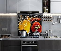 60x70cm Modern Vegetable Design 6mm Tempered Glass Splashback for Kitchen, Toughened Glass Heat Resistant Splashbacks for Cookers