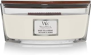 WoodWick Scented Candle with Crackling Wick, White Tea & Jasmine Ellipse Candle, Long Burning Candles: Up to 50 Hours Burn Time, Perfect Gifts for Women