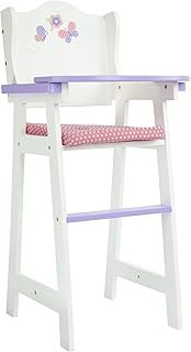 Olivia's Little World Little Princess Wooden Baby Doll High Chair with Fixed Tray and Pink Polka Dot Cushion, White and Purple