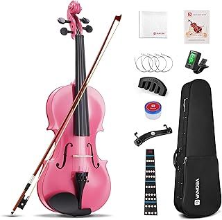 Vangoa 1/4 Violin Set Acoustic Violin Fiddle Quarter Size for Kids Beginners Students with Violin Case, Rosin, Shoulder Rest, Tuner, Strings, Violin Bow, Fingerboard Sticker, Pink