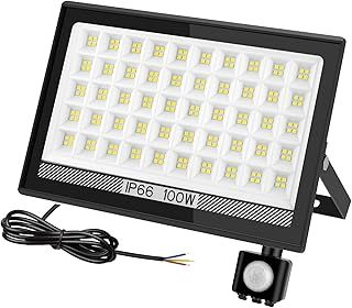T-SUN Security Lights Outdoor Motion Sensor, 100W Dusk Till Dawn Outdoor Lights, 10000 Lumen LED Floodlight, IP66 Waterproof Sensor Lights Outdoor Mains Powered for Backyard, Garage, Doorways