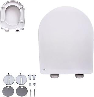 Soft Close Toilet Seat with Quick Release D-Shape Toilet Lid Simple Top Fixing for Easy Clean with 360 Adjustable Hinges Urea-Formaldehyde Standard Toilet Seats WC Seats White Loo Seat Toilet Lid