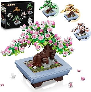 HOGOKIDS Cherry Flowers Building Set - 4 Seasons Bonsai Tree Building Block Toy 584 PCS, Botanical Collection DIY Plant Home Office Decor, Gift for Mother's Day Adults Teens Kids Ages 6-12+