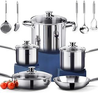 HOMI Chef 14-Piece Nickel Free Stainless Steel Cookware Set - Nickel Free Pots and Pans Set - Non-Toxic, Healthy Induction Cookware