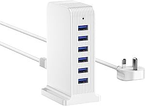 Qurzou 25W USB Charging Station, Multi USB Charger Tower for iPhone 14/14 Pro/15/15 Pro, Samsung, iPad (White 25W)