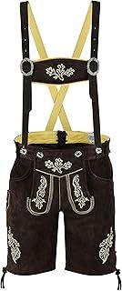 RIDEX Mens Bavarian Short Lederhosen Cowhide Brown Leather with Matching Suspenders