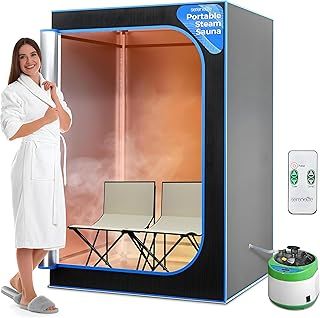 SereneLife Compact Portable Steam Sauna-Detoxify & Soothing Infrared Heated Body Therapy, Energy & Power-Efficient Design, Includes Folding Chair & Heated Foot Pad (Black)